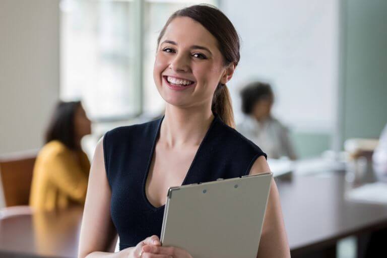 Young school administration professional in a workplace setting